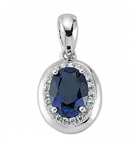 925 Sterling Silver Cubic Zirconia Oval Sapphire Pendant