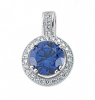 925 Sterling Silver Cubic Zirconia Micro Pave Round Tanzanite Pendant