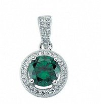 925 Sterling Silver CZ Round Emerald Pendant With Micropavé Surroundings