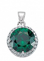 925 Sterling Silver CZ Round Emerald Pendant With Micropavé Surroundings