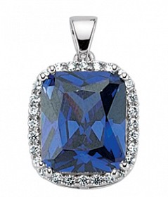 925 Sterling Silver Cubic Zirconia Tanzanite Emerald Cut Halo Pendant