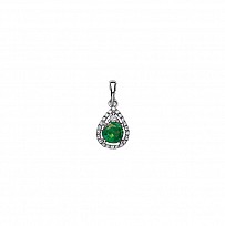 925 Sterling Silver CZ & Emerald Fancy Pear Drop Pendant