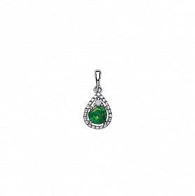 925 Sterling Silver CZ & Emerald Fancy Pear Drop Pendant