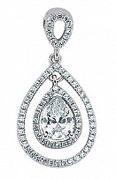 925 Sterling Silver Cubic Zirconia Pear Shape Double Halo Dangle Pendant