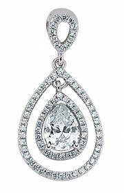 925 Sterling Silver Cubic Zirconia Pear Shape Double Halo Dangle Pendant