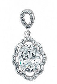 925 Sterling Silver Cubic Zirconia Micro Pave Flower Drop Pendant