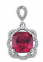 925 Sterling Silver CZ Ruby and Micropavé Cushion Cut Drop Pendant