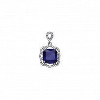 925 Sterling Silver CZ Ruby and Micropavé Cushion Cut Drop Pendant