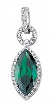 925 Sterling Silver Cubic Zirconia & Emerald Marquise Shape Drop Pendant