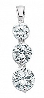 925 Sterling Silver Cubic Zirconia 3 Stone Round Drop Pendant