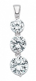 925 Sterling Silver Cubic Zirconia 3 Stone Round Drop Pendant