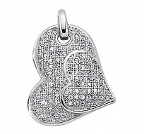925 Sterling Silver CZ Micro Pave Double Heart Pendant