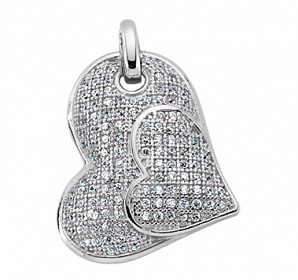 925 Sterling Silver CZ Micro Pave Double Heart Pendant