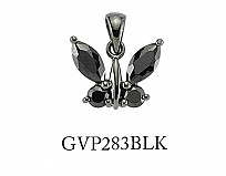 925 Sterling Silver Cubic Zirconia Black Butterfly Pendant