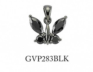 925 Sterling Silver Cubic Zirconia Black Butterfly Pendant