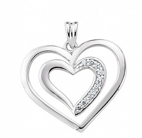 925 Sterling Silver Cubic Zirconia Double Love Open Heart Pendant