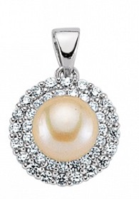925 Sterling Silver Cubic Zirconia & Pearl Micro Pave Pendant