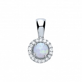 925 Sterling Silver CZ & Opal Cluster Pendant