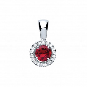 Silver CZ Ruby Cluster Pendant