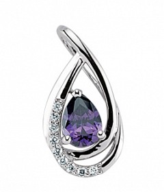 925 Sterling Silver Cubic Zirconia & Amethyst Tear Drop Pendant