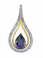 925 Sterling Silver Gold Plated CZ & Amethyst Tear Drop Pendant