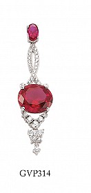 925 Sterling Silver Cubic Zirconia White & Ruby Dress Pendant