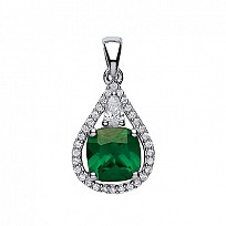 925 Sterling Silver CZ & Emerald Fancy Drop Pendant