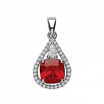 925 Sterling Silver CZ & Ruby Fancy Drop Pendant