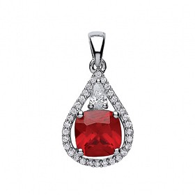 925 Sterling Silver CZ & Ruby Fancy Drop Pendant