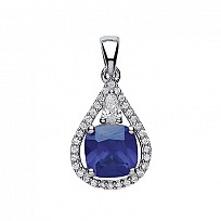 925 Sterling Silver CZ & Synthetic Tanzanite Fancy Drop Pendant