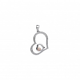 925 Sterling Silver Double Heart Pendant With Floating Rose Gold CZ Stone