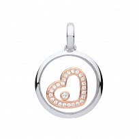 925 Sterling Silver & Rose Gold Plated Glass Floating CZ Heart Pendant