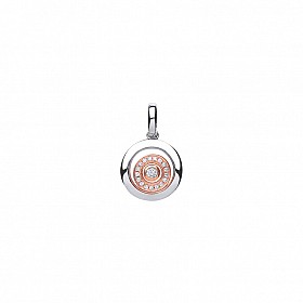 925 Sterling Silver & Rose Gold Glass Circle Pendant With Floating CZ