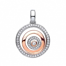 925 Sterling Silver & Rose Gold CZ Glass Circle Pendant With Floating CZ