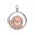925 Sterling Silver & Rose Gold Glass Pendant With Floating CZ & Leaf