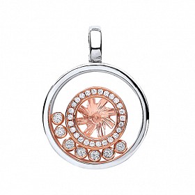 925 Sterling Silver & Rose Gold Glass Pendant With Floating CZ & Leaf