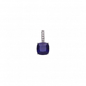 925 Sterling Silver CZ & Sapphire Square Drop Fancy Pendant