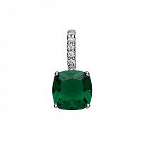 925 Sterling Silver CZ & Emerald Square Drop Fancy Pendant