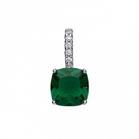 925 Sterling Silver CZ & Emerald Square Drop Fancy Pendant