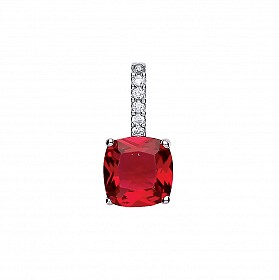 925 Sterling Silver CZ & Ruby Square Drop Fancy Pendant