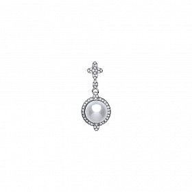 925 Sterling Silver CZ & Pearl Fancy Drop Pendant