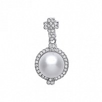 925 Sterling Silver CZ & Pearl Fancy Drop Pendant