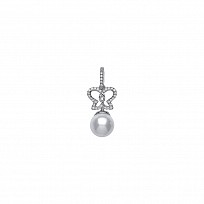 925 Sterling Silver Pearl Fancy Drop Pendant With CZ Butterfly Detail