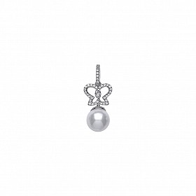 925 Sterling Silver Pearl Fancy Drop Pendant With CZ Butterfly Detail