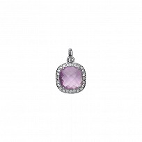 925 Sterling Silver CZ & Amethyst Square Cushion Pendant