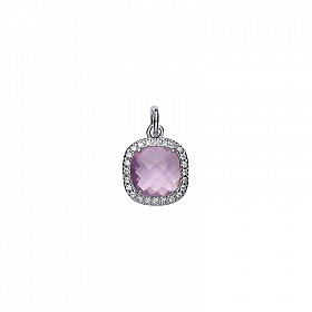 925 Sterling Silver CZ & Amethyst Square Cushion Pendant