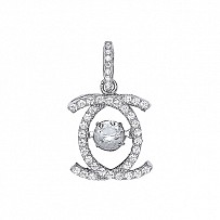 925 Sterling Silver CZ Double C Floating Stone Pendant