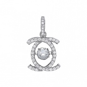 925 Sterling Silver CZ Double C Floating Stone Pendant