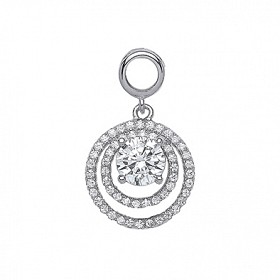 925 Sterling Silver CZ Double Circle Pave Fancy Drop Pendant