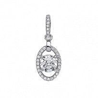 925 Sterling Silver CZ Pave Oval Fancy Pendant